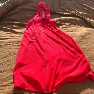 Catalina Hot Pink/White Terry Cloth Sleeveless Zip Up Hooded Swim Coverup Size M